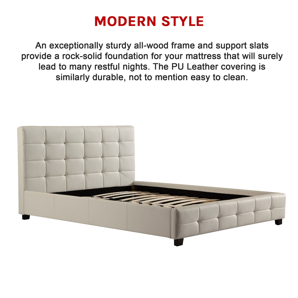 Double PU Leather Deluxe Bed Frame White