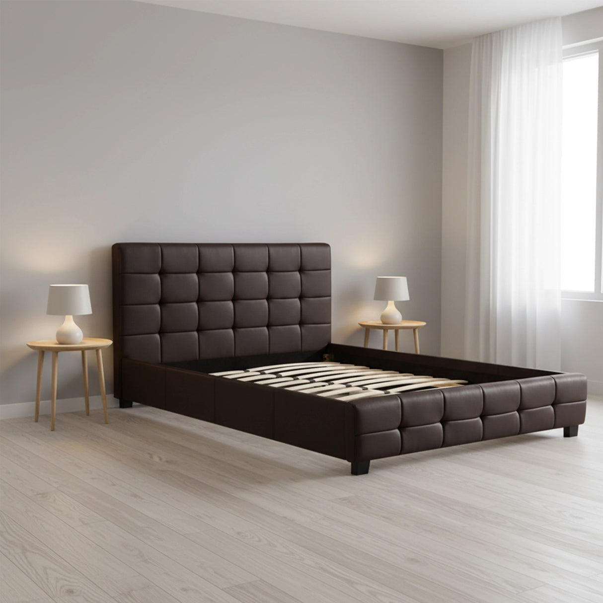 Double PU Leather Deluxe Bed Frame Brown