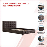 Double PU Leather Deluxe Bed Frame Brown - Side View