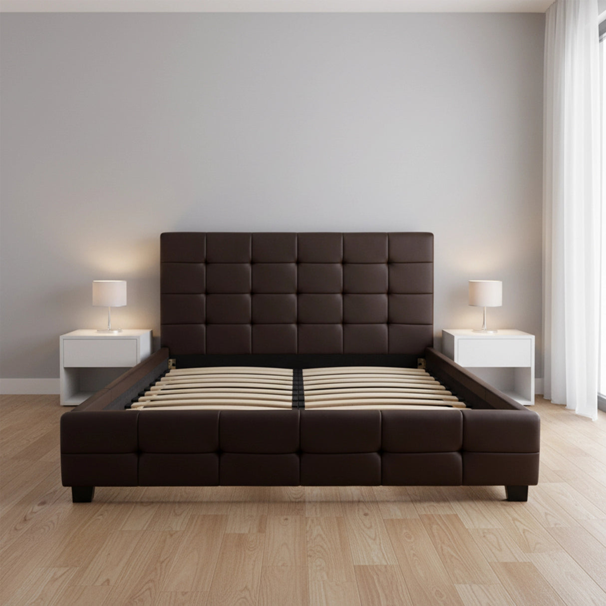 Double PU Leather Deluxe Bed Frame Brown