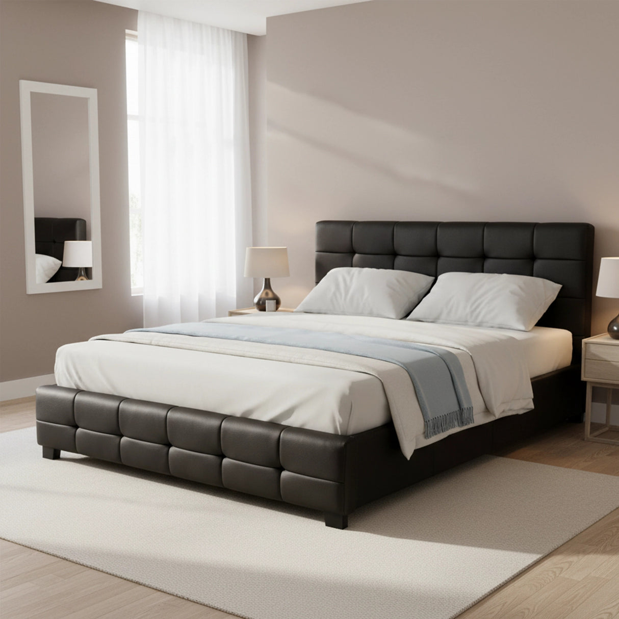 Double PU Leather Deluxe Bed Frame Black