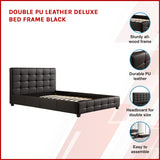 Double PU Leather Deluxe Bed Frame Black - Side View