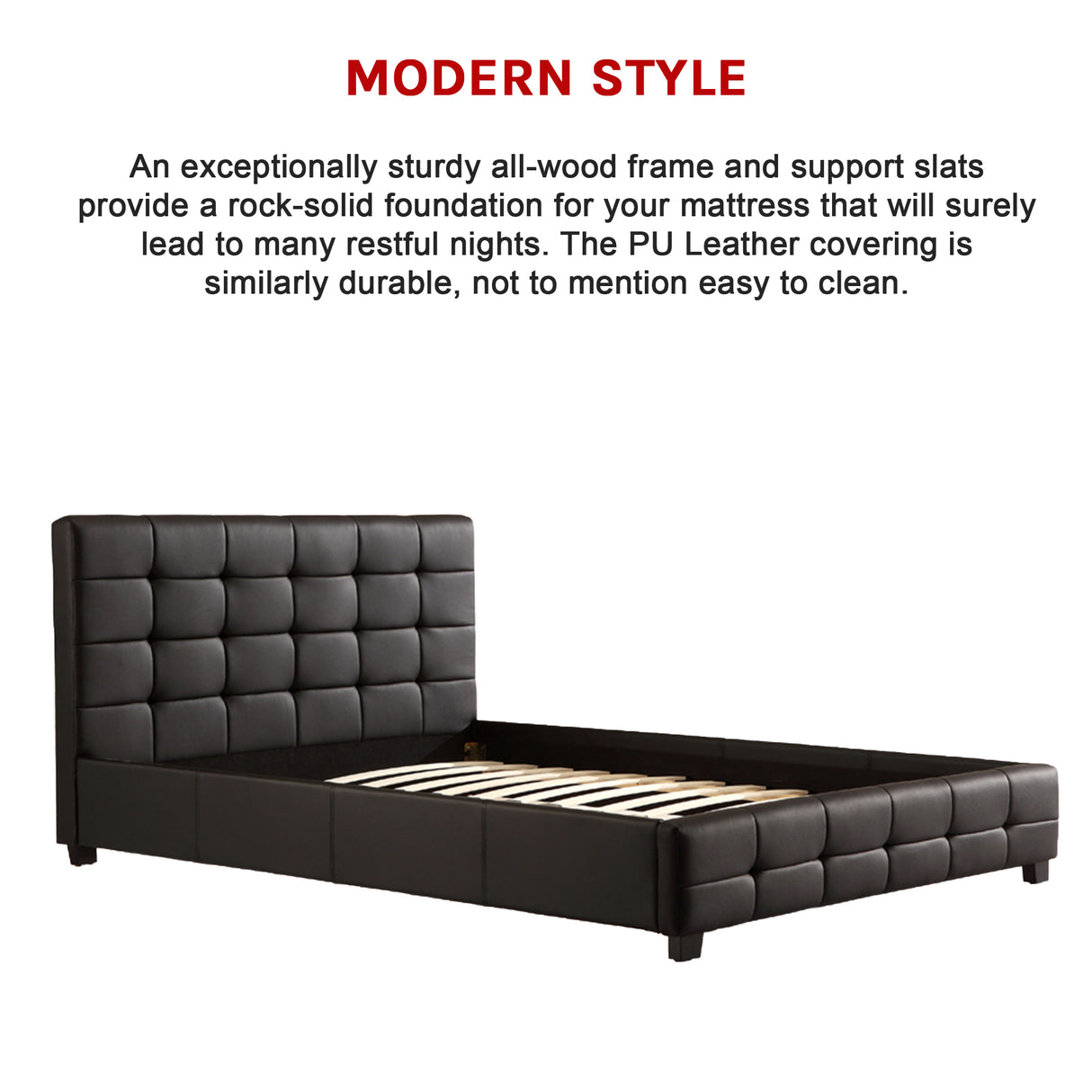 Double PU Leather Deluxe Bed Frame Black