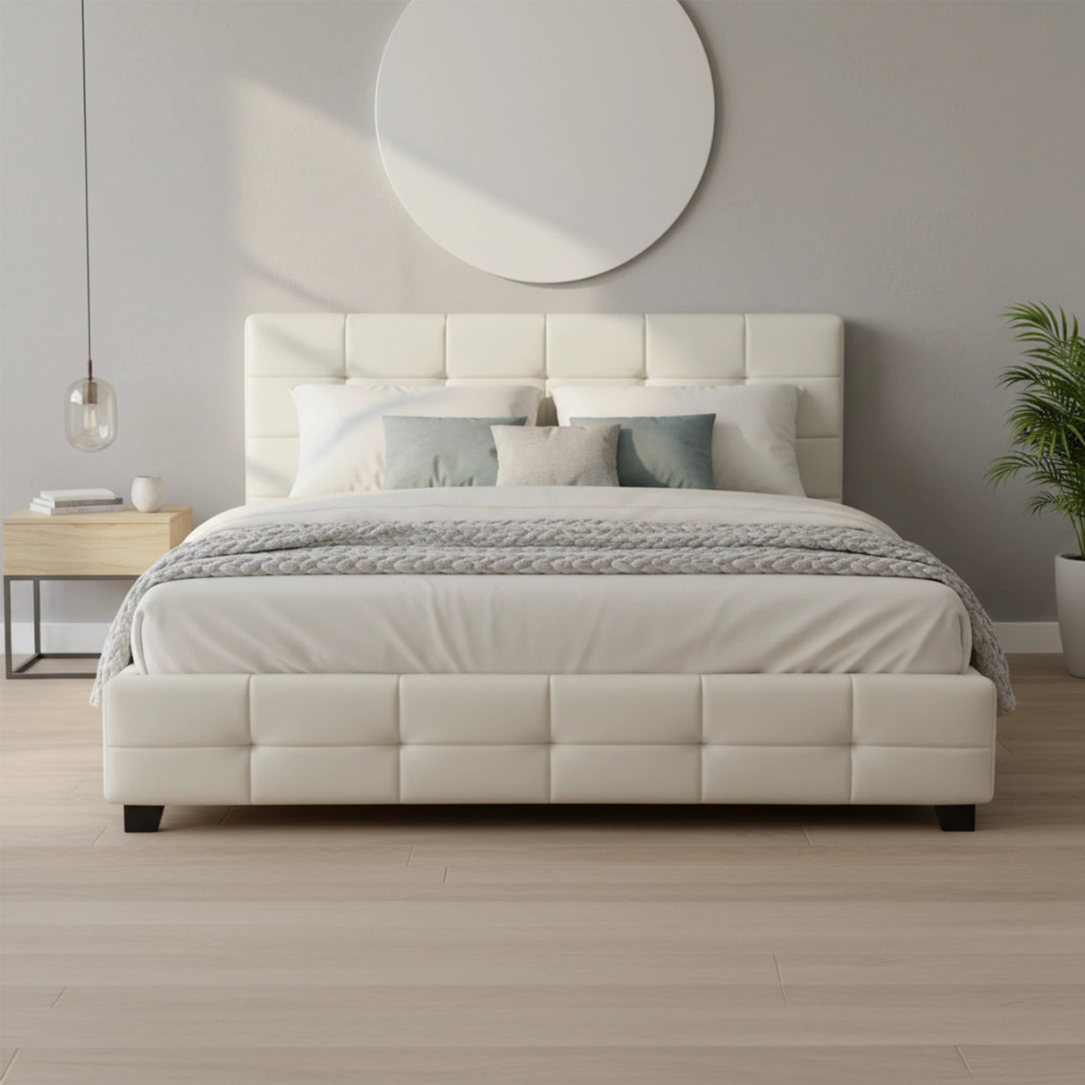 Queen PU Leather Deluxe Bed Frame White