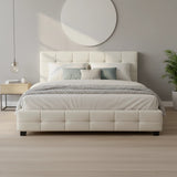 Queen PU Leather Deluxe Bed Frame White - 45-Degree Angle
