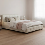Queen PU Leather Deluxe Bed Frame White - Close-Up Angle