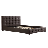Queen PU Leather Deluxe Bed Frame Brown - Front View