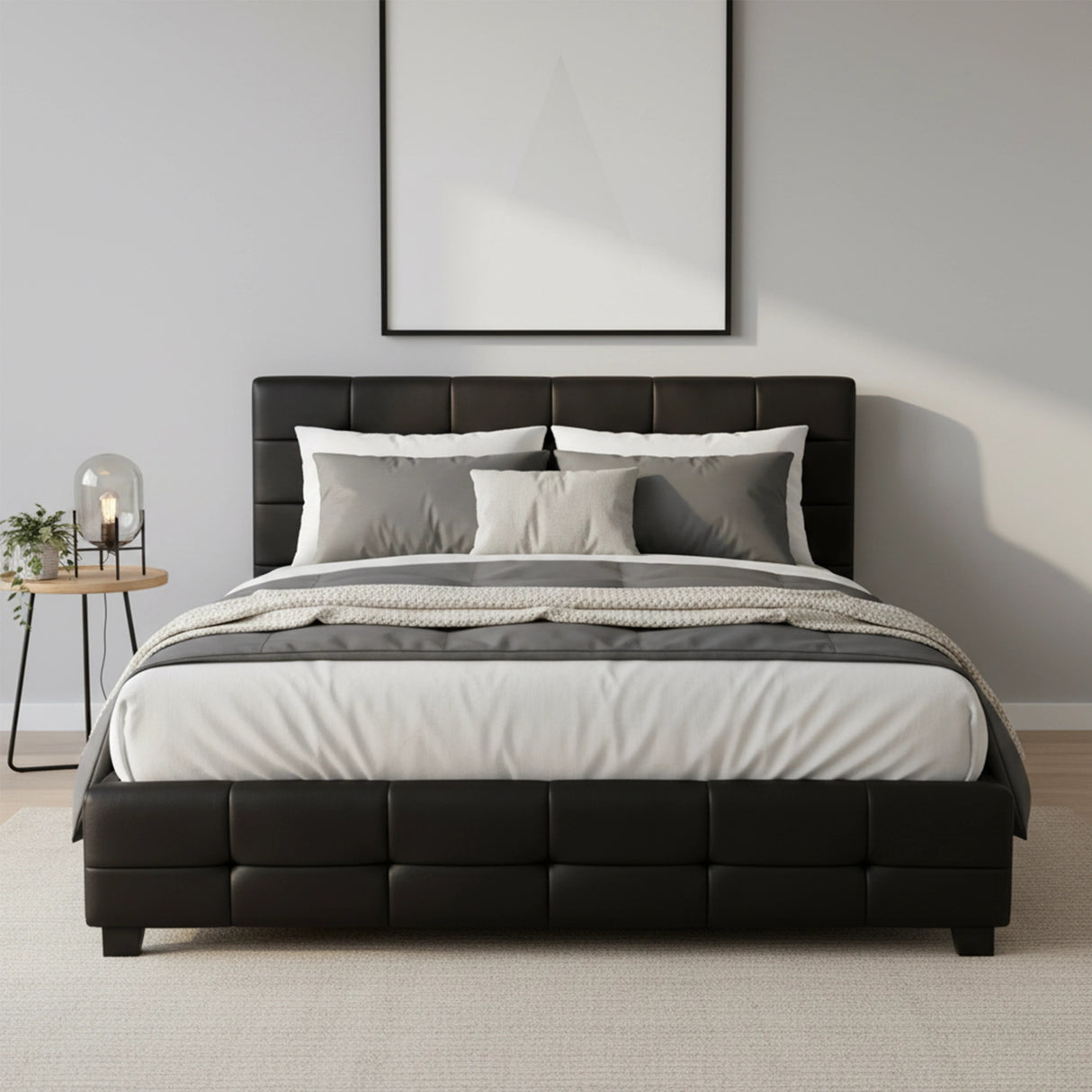 Queen PU Leather Deluxe Bed Frame Black