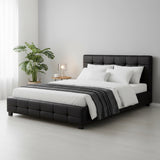 Queen PU Leather Deluxe Bed Frame Black - Close-Up Angle