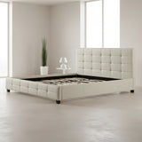 King PU Leather Deluxe Bed Frame White