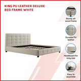 King PU Leather Deluxe Bed Frame White - Side View