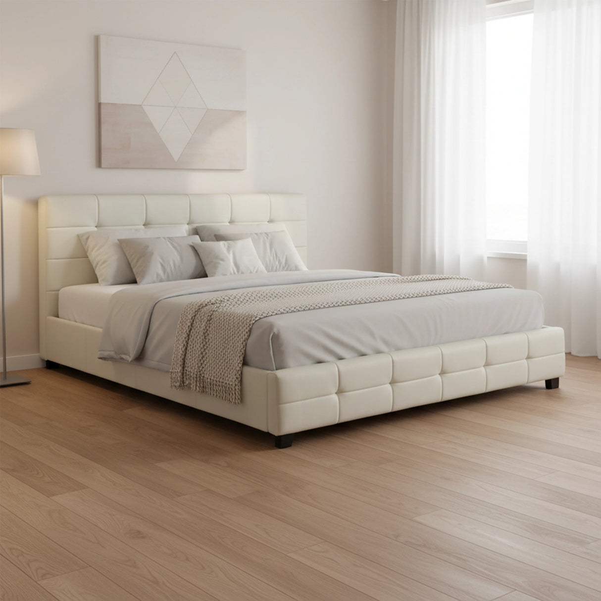 King PU Leather Deluxe Bed Frame White