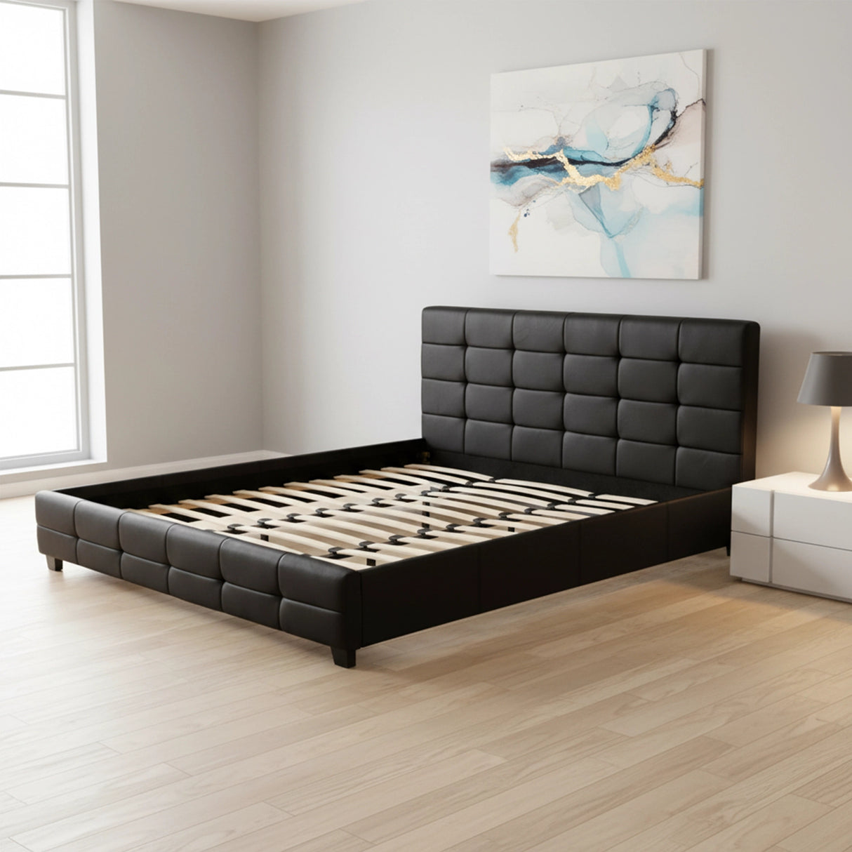 King PU Leather Deluxe Bed Frame Black