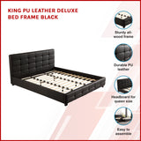 King PU Leather Deluxe Bed Frame Black - Side View