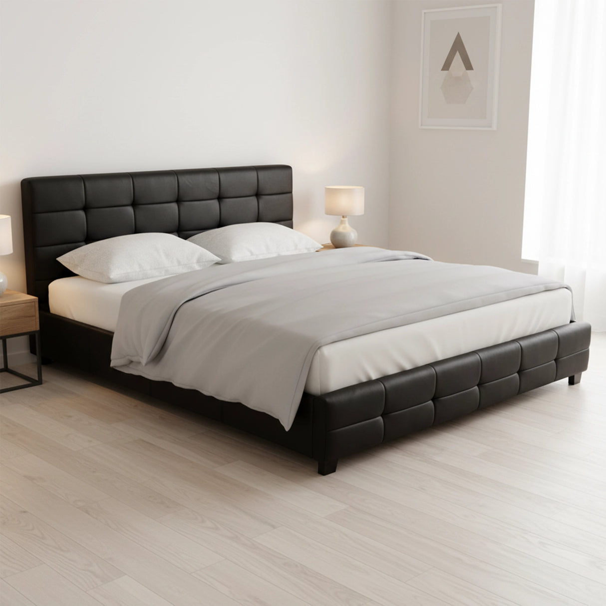 King PU Leather Deluxe Bed Frame Black