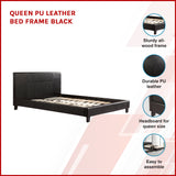 Queen PU Leather Bed Frame Black - Side View