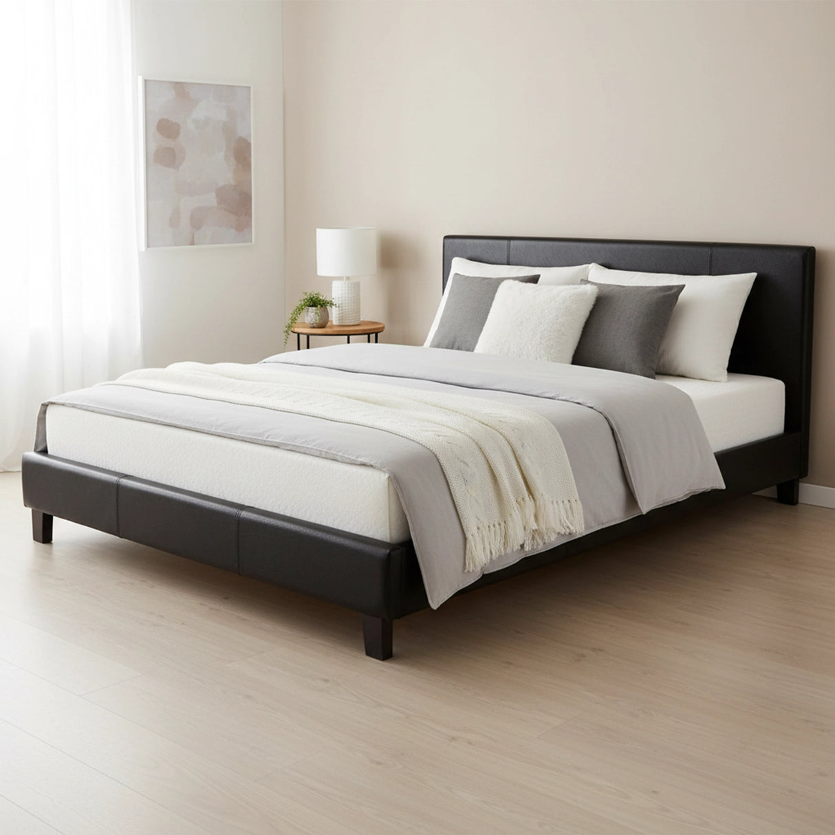 Queen PU Leather Bed Frame Black