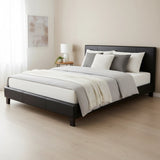 Queen PU Leather Bed Frame Black - Close-Up Angle