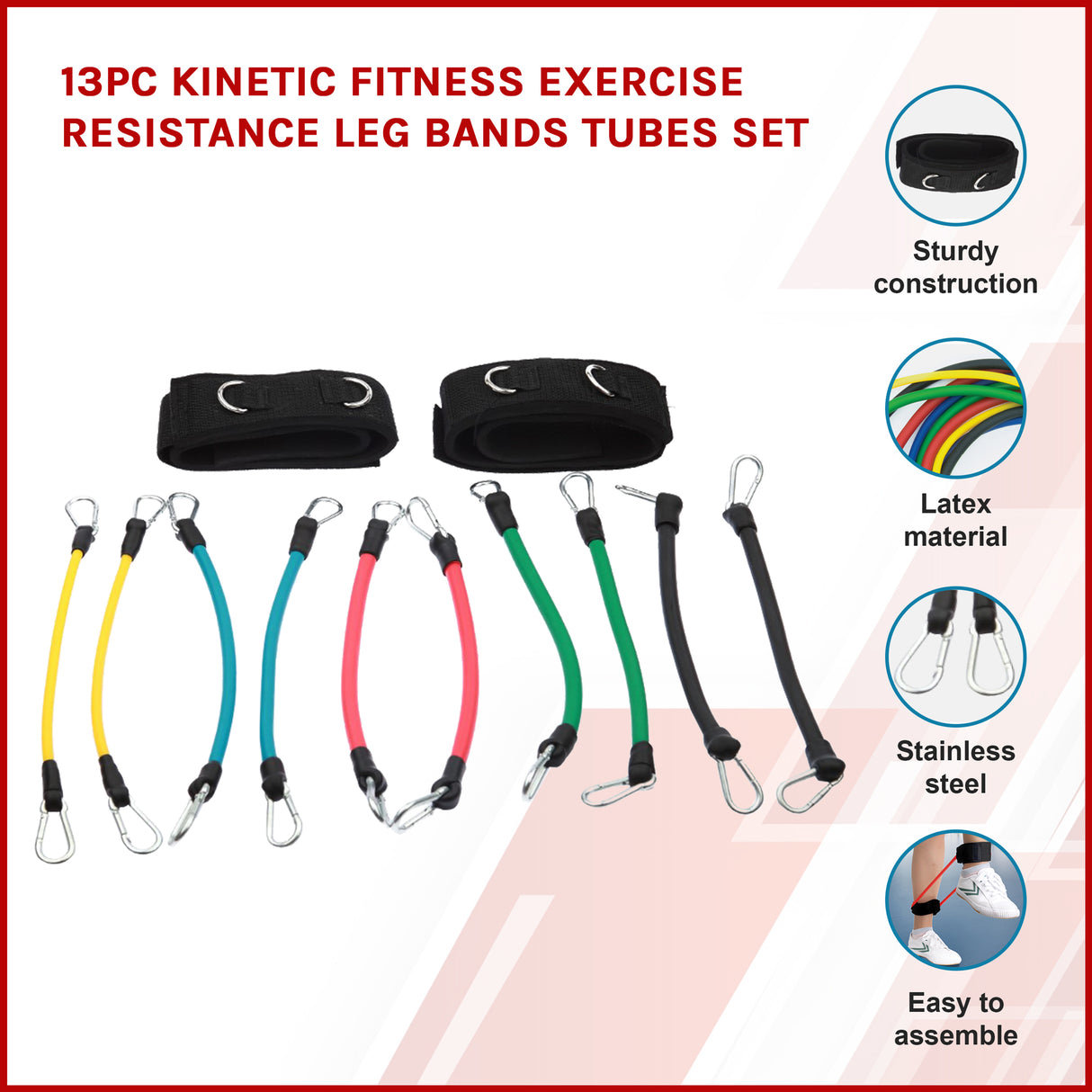 13PC Resistance Bands Set &ndash; Fitness Exercise Tubes with Handles & Leg Bands
