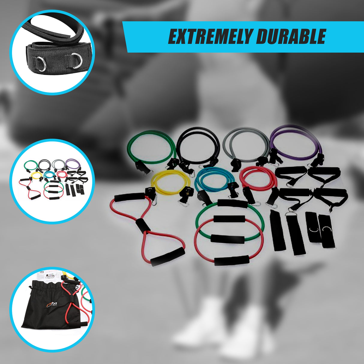 19PC Resistance Exercise Fitness Bands Tubes Kit Yoga Set