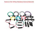 19PC Resistance Exercise Fitness Bands Tubes Kit Yoga Set - Low Angle