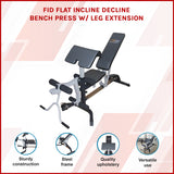 FID Flat Incline Decline Bench Press w/ Leg Extension - 45-Degree Angle