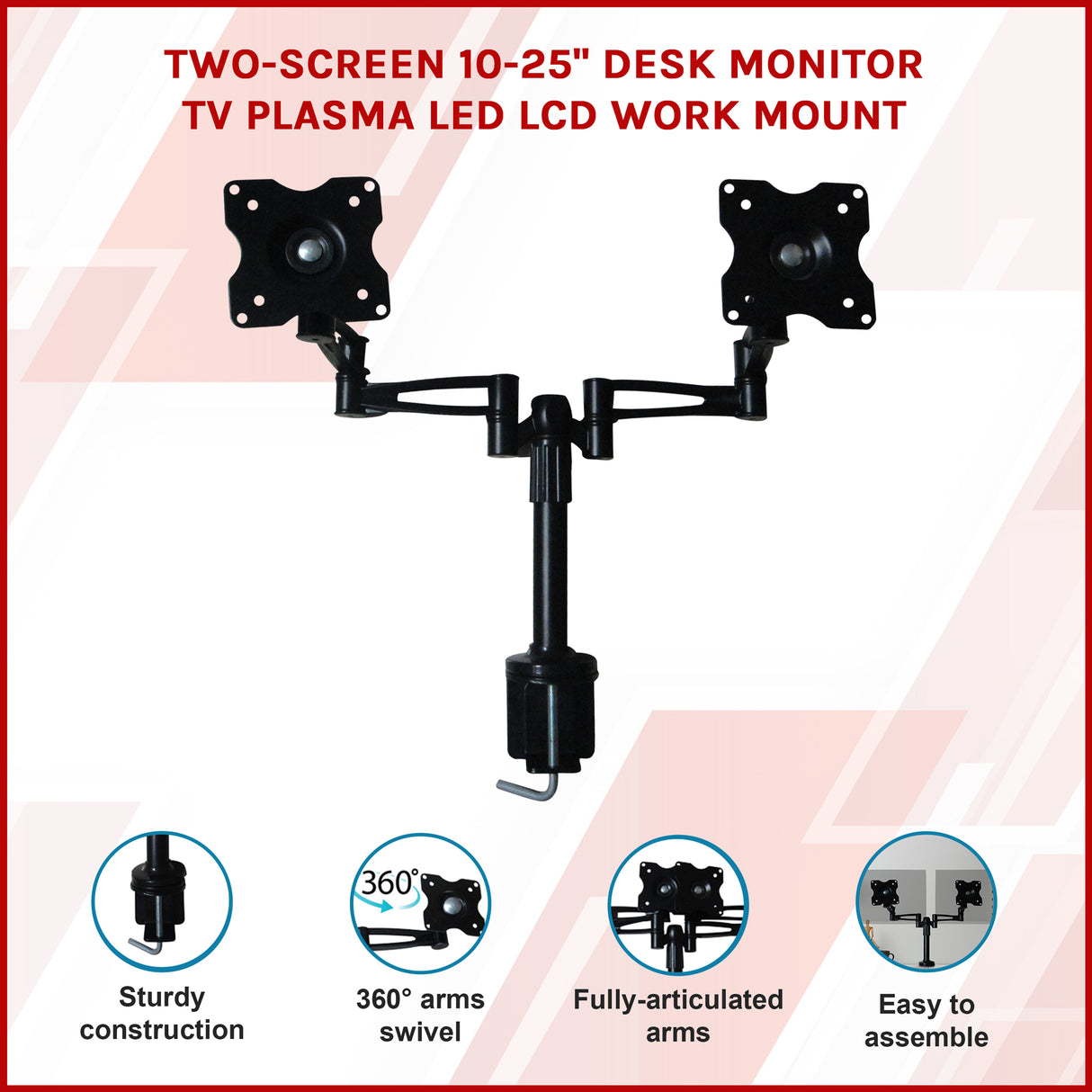 Two-Screen 10-25" Desk Monitor TV Plasma LED LCD Work Mount