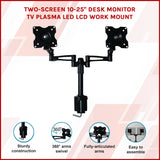 Two-Screen 10-25" Desk Monitor TV Plasma LED LCD Work Mount