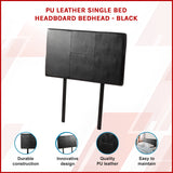 PU Leather Single Bed Headboard Bedhead - Black - Front View