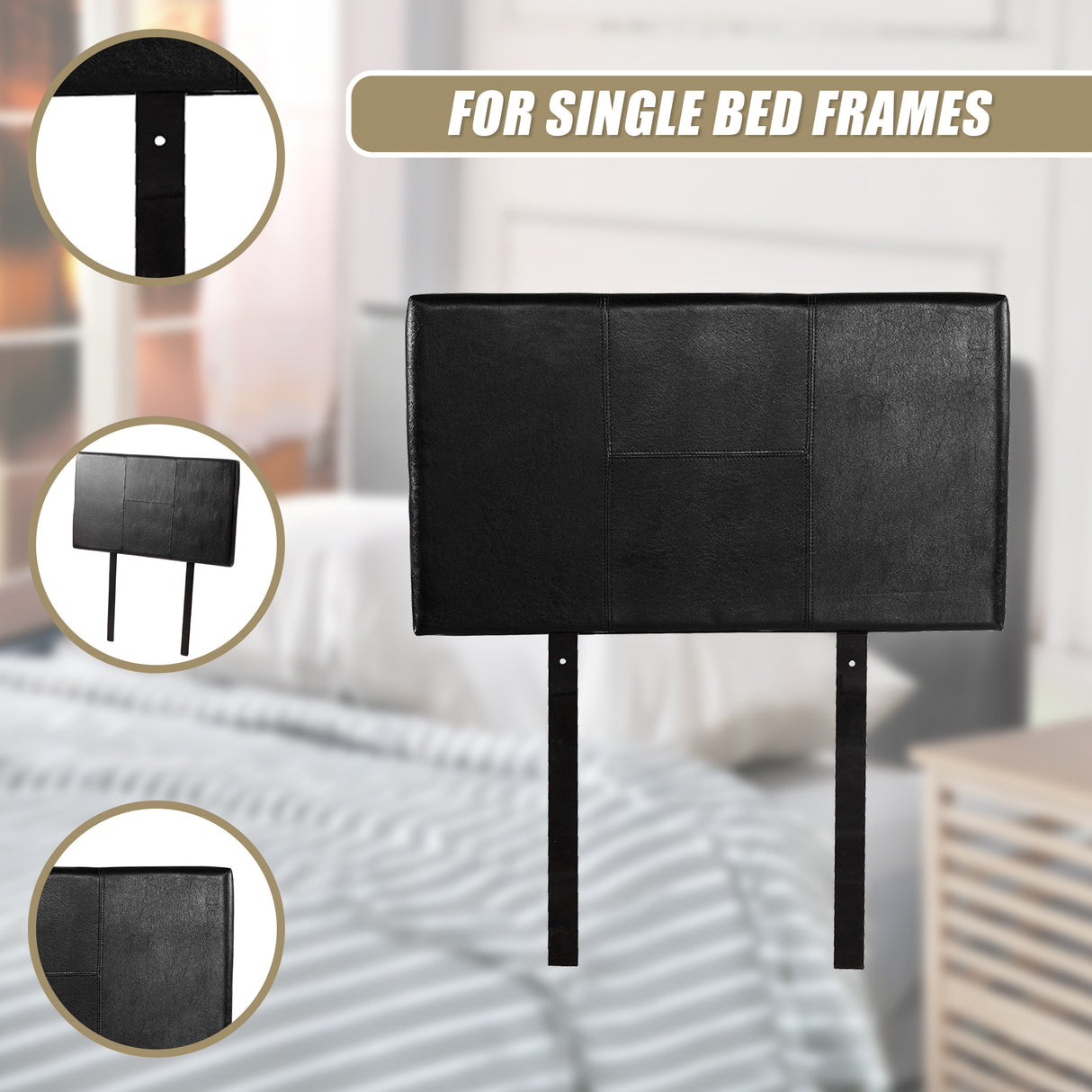 PU Leather Single Bed Headboard Bedhead - Black