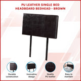 PU Leather Single Bed Headboard Bedhead - Brown - Front View