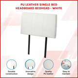 PU Leather Single Bed Headboard Bedhead - White - Front View