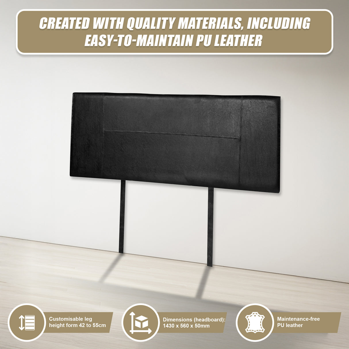 PU Leather Double Bed Headboard Bedhead - Black