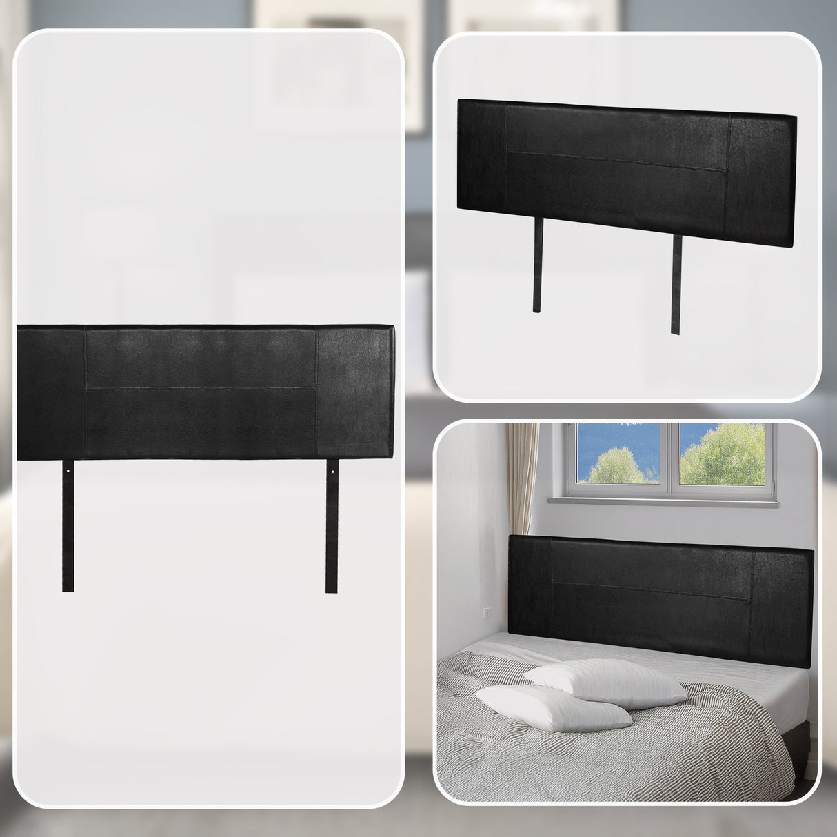 PU Leather Queen Bed Headboard Bedhead - Black