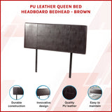 PU Leather Queen Bed Headboard Bedhead - Brown - Front View