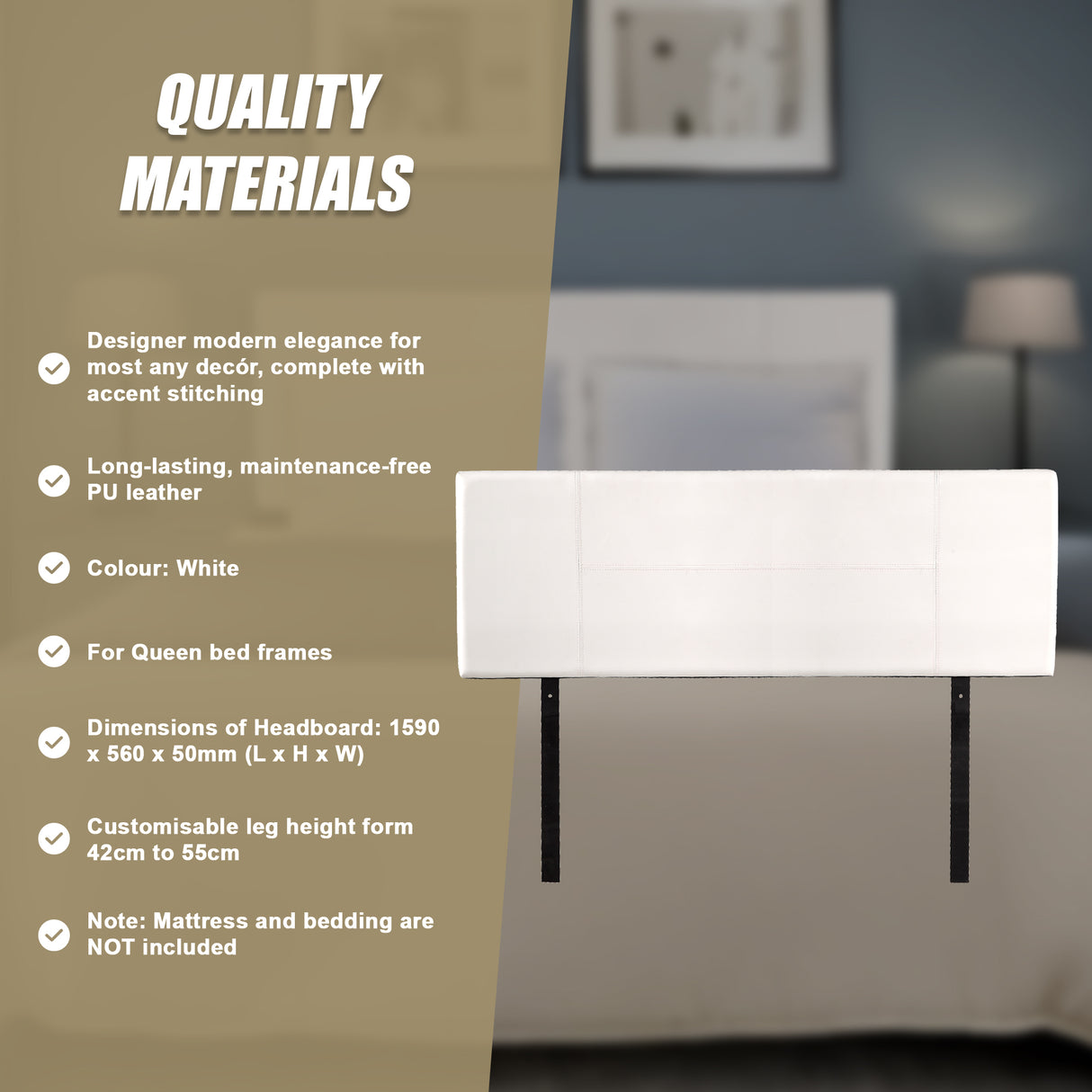 PU Leather Queen Bed Headboard Bedhead - White