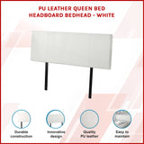PU Leather Queen Bed Headboard Bedhead - White - Front View