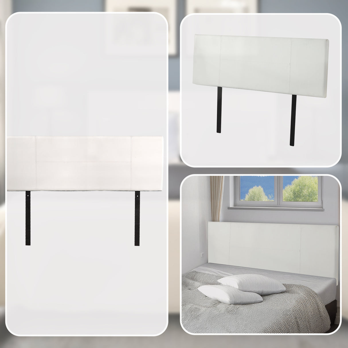 PU Leather Queen Bed Headboard Bedhead - White