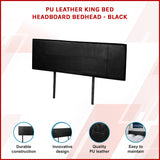 PU Leather King Bed Headboard Bedhead - Black - Front View