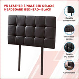 PU Leather Single Bed Deluxe Headboard Bedhead - Black - Front View