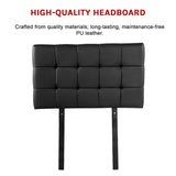 PU Leather Single Bed Deluxe Headboard Bedhead - Black - Rear View