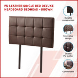 PU Leather Single Bed Deluxe Headboard Bedhead - Brown - Front View