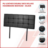 PU Leather Double Bed Deluxe Headboard Bedhead - Black - Front View