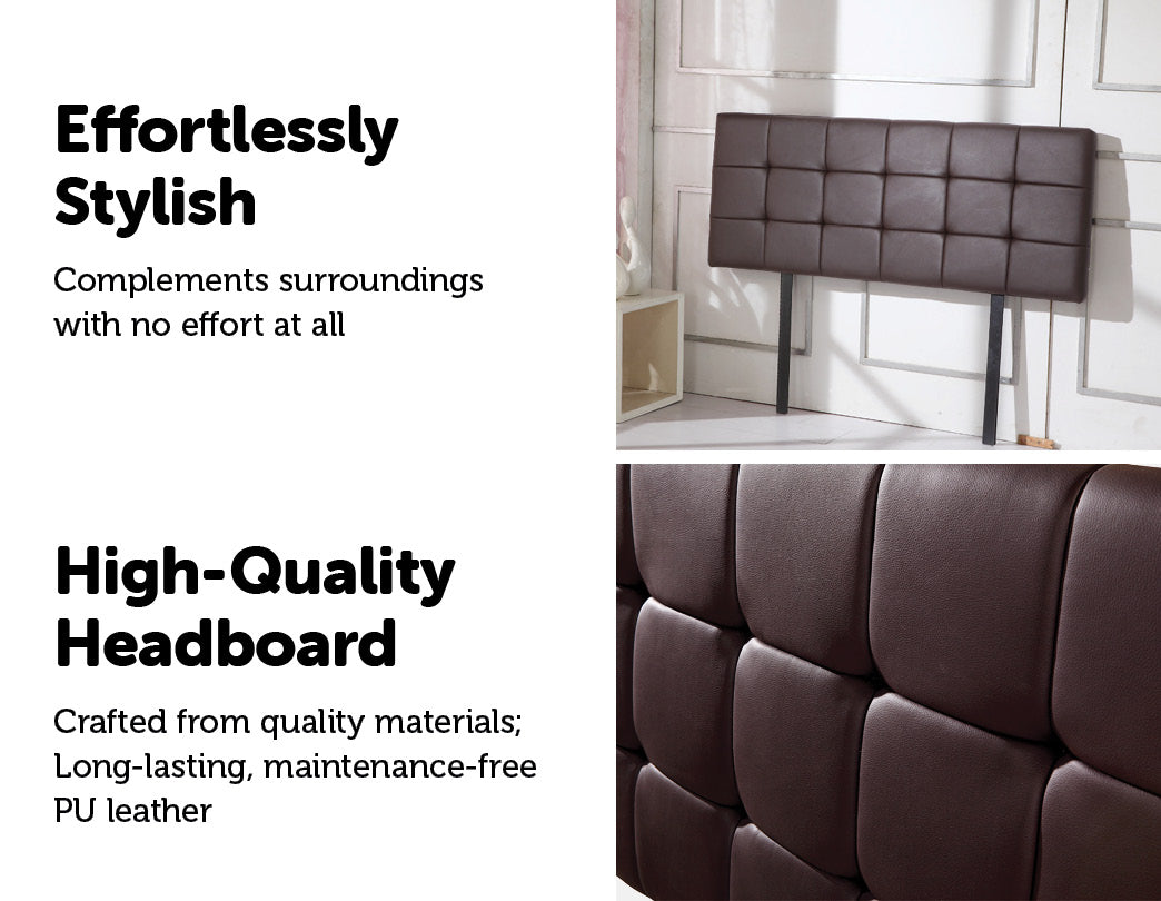 PU Leather Double Bed Deluxe Headboard Bedhead - Brown