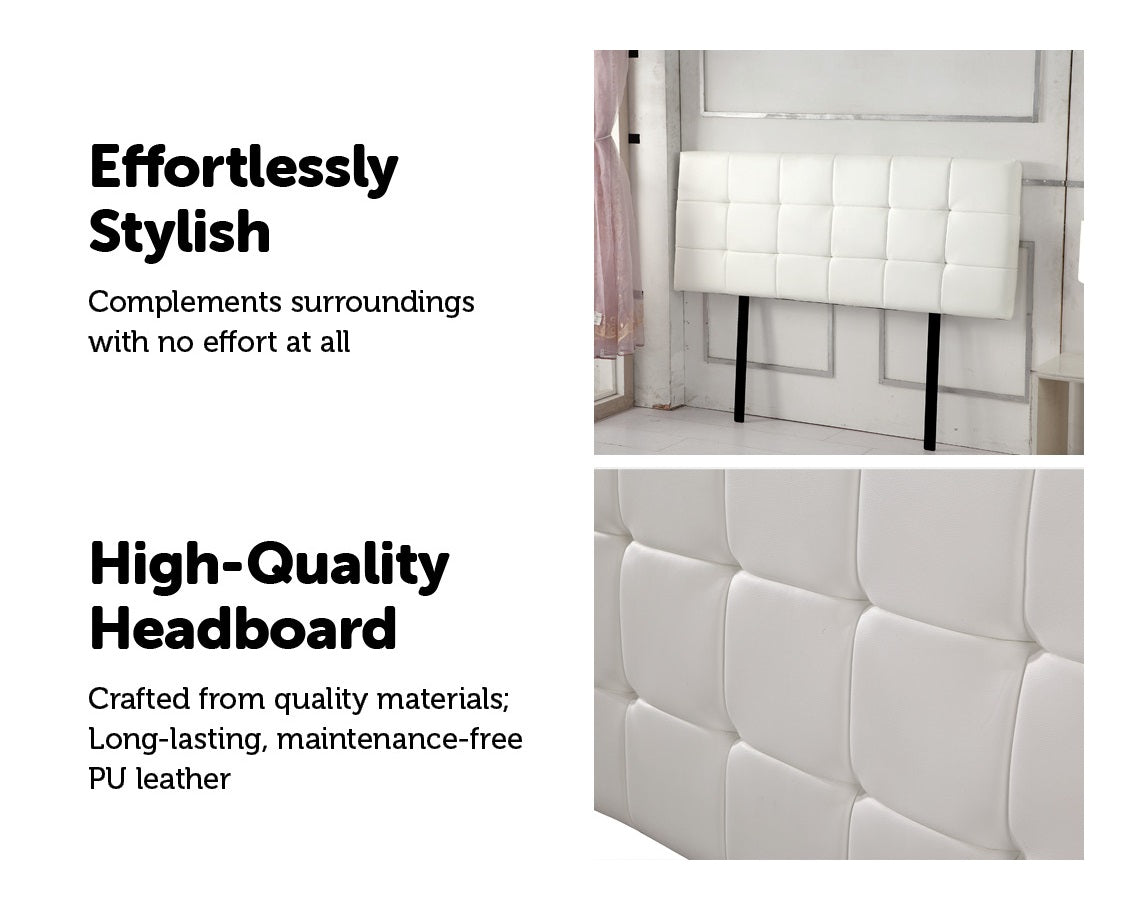 PU Leather Double Bed Deluxe Headboard Bedhead - White