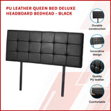 PU Leather Queen Bed Deluxe Headboard Bedhead - Black - Front View