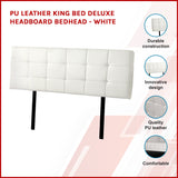 PU Leather King Bed Deluxe Headboard Bedhead - White - Front View