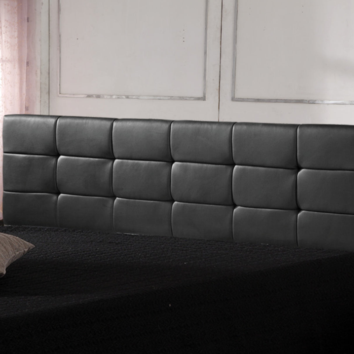 PU Leather King Bed Deluxe Headboard Bedhead - Black