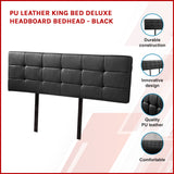 PU Leather King Bed Deluxe Headboard Bedhead - Black - Front View