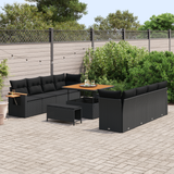 Garden Sofa Set with Cushion 12 pcs Black Poly Rattan - Side View